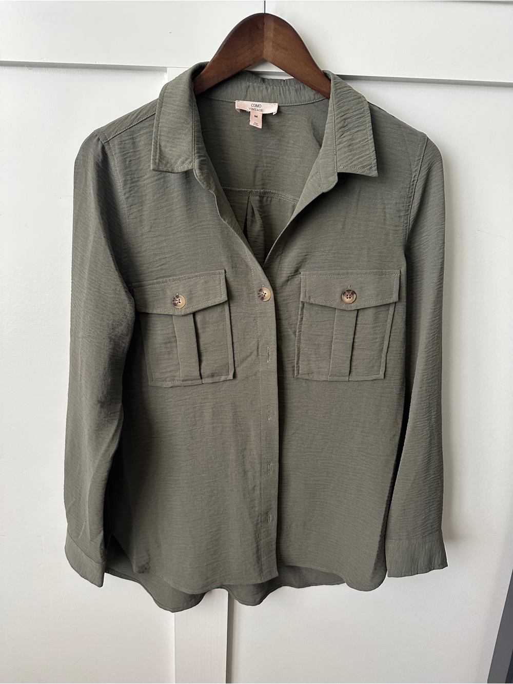 Como Vintage Olive Green Button-Front Utility Shirt